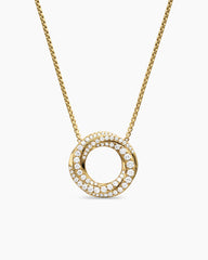 Petite Pavé Crossover Pendant Necklace in 18K Yellow Gold with Diamonds, 15.5mm