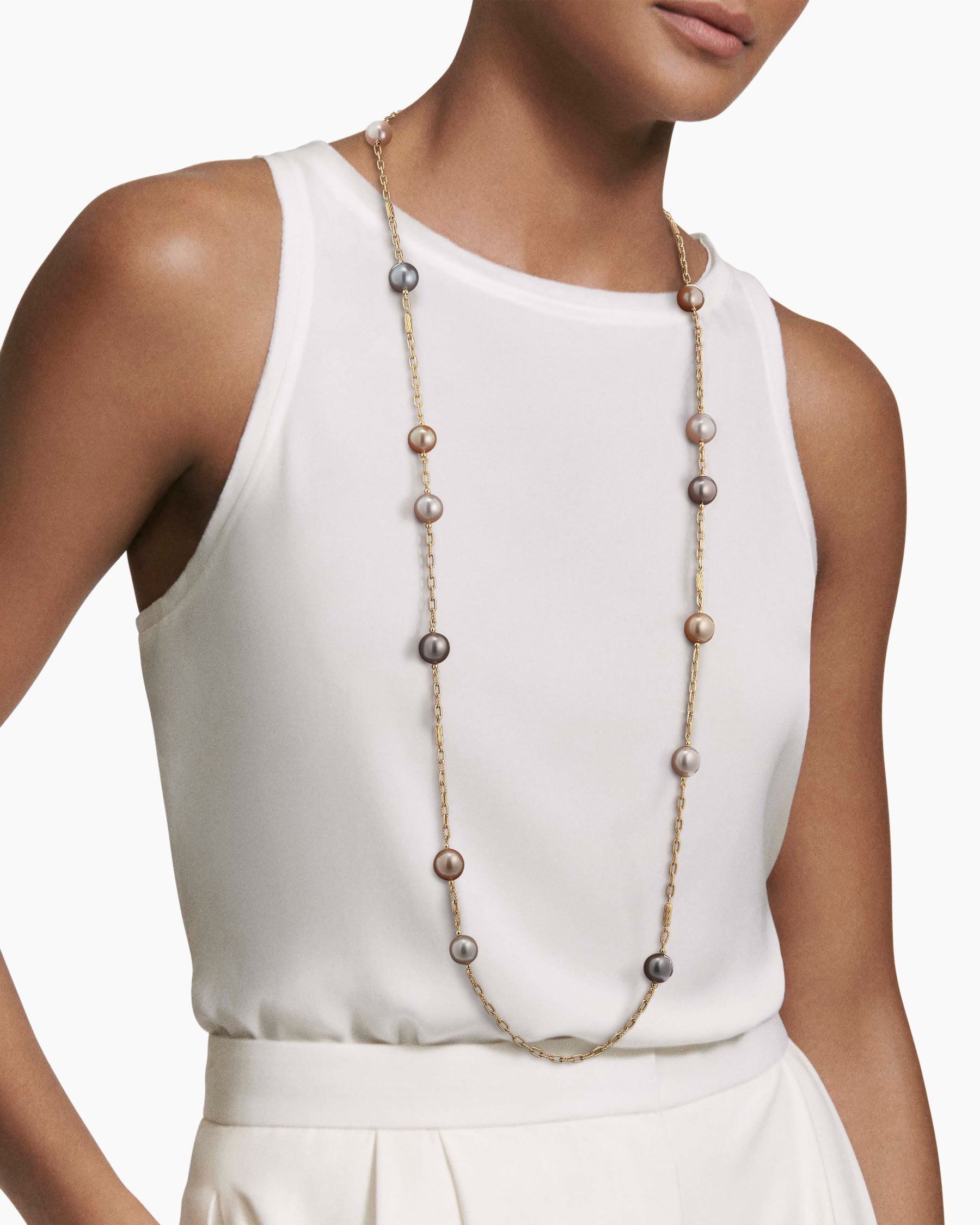 DY Madison® Color Pearl Necklace in 18K Yellow Gold with Pearls, 6.2mm