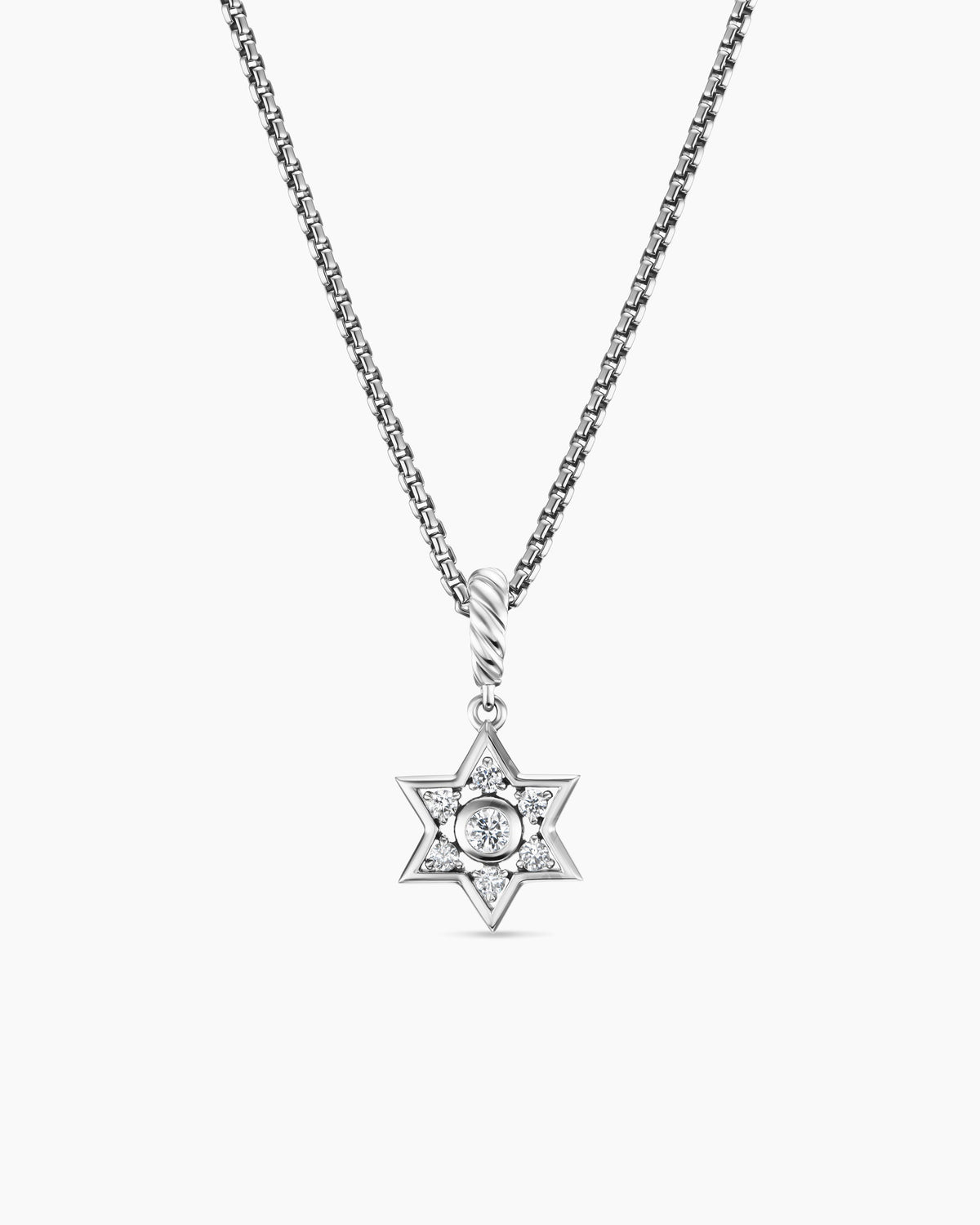 Star of David Pendant Necklace in Sterling Silver with Diamonds, 12mm