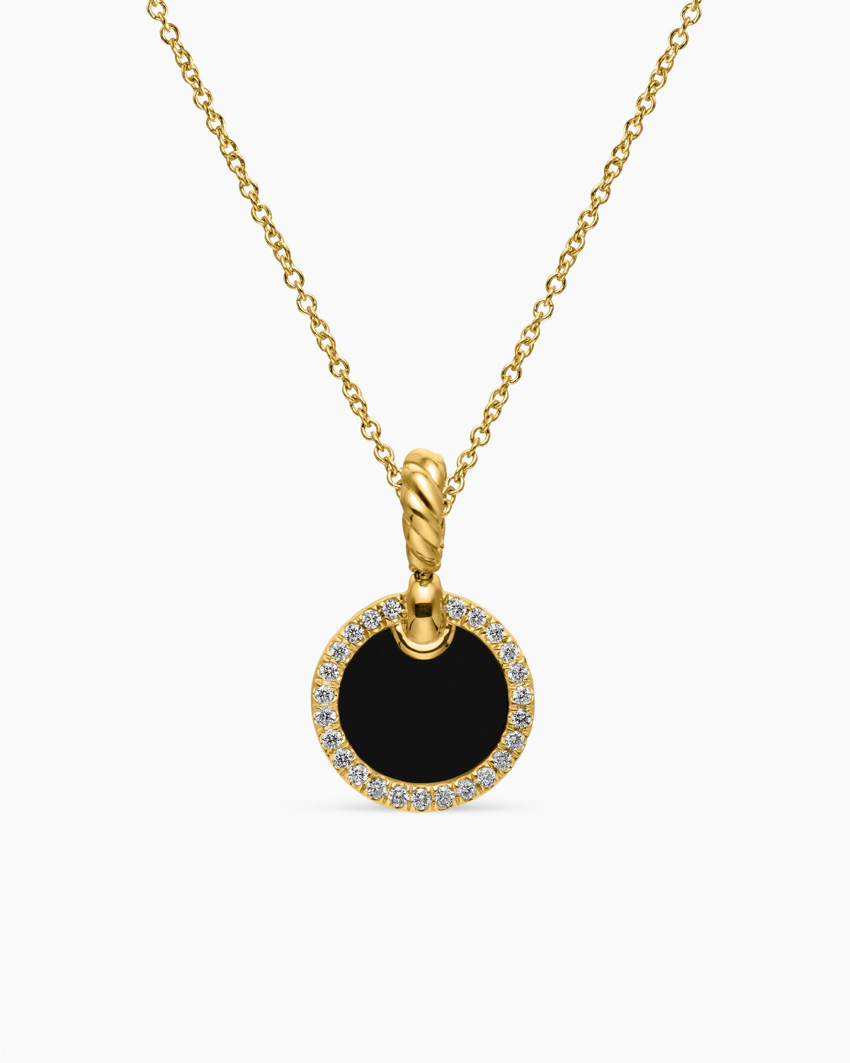 Petite DY Elements® Pendant Necklace in 18K Yellow Gold with Black Onyx and Diamonds, 17.8mm