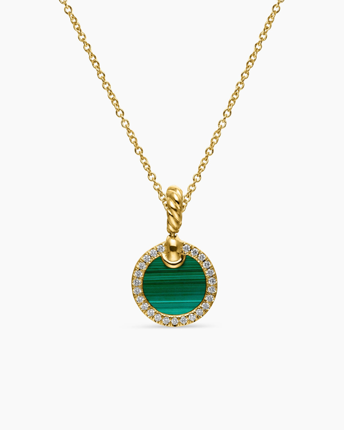 Petite DY Elements® Pendant Necklace in 18K Yellow Gold with Malachite and Diamonds, 17.8mm