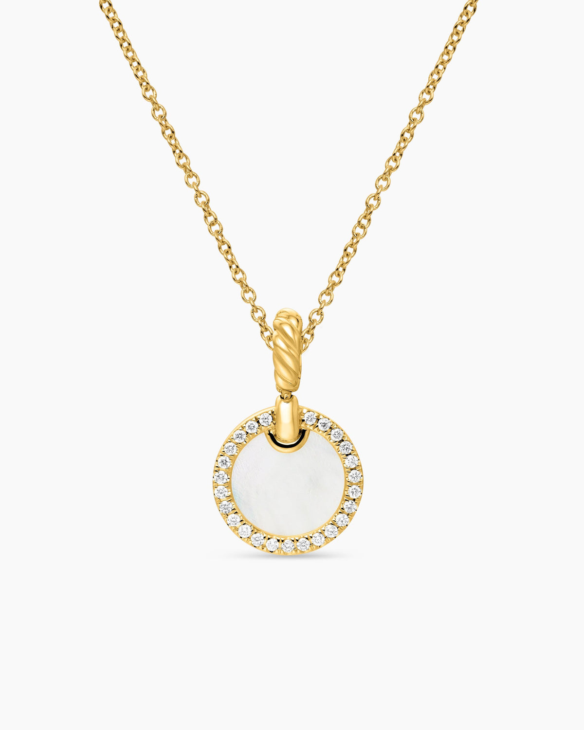 Petite DY Elements® Pendant Necklace in 18K Yellow Gold with Mother of Pearl and Diamonds, 17.8mm
