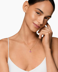 Petite DY Elements Pendant Necklace in 18K Yellow Gold with Rhodonite and Diamonds, 17.8mm