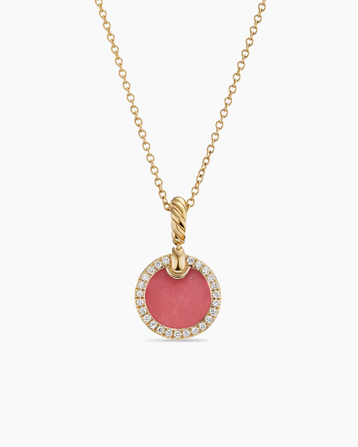 Petite DY Elements Pendant Necklace in 18K Yellow Gold with Rhodonite and Diamonds, 17.8mm