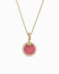 Petite DY Elements Pendant Necklace in 18K Yellow Gold with Rhodonite and Diamonds, 17.8mm