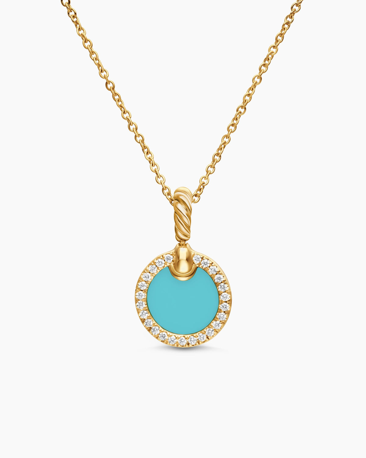 Petite DY Elements® Pendant Necklace in 18K Yellow Gold with Turquoise and Diamonds, 17.8mm