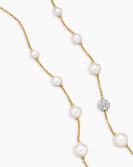 Pearl and Pavé Station Necklace in 18K Yellow Gold with Pearls and Diamonds
