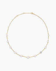 Pearl and Pavé Station Necklace in 18K Yellow Gold with Pearls and Diamonds