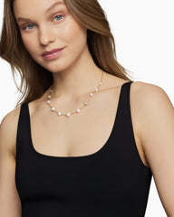 Pearl and Pavé Station Necklace in 18K Yellow Gold with Pearls and Diamonds
