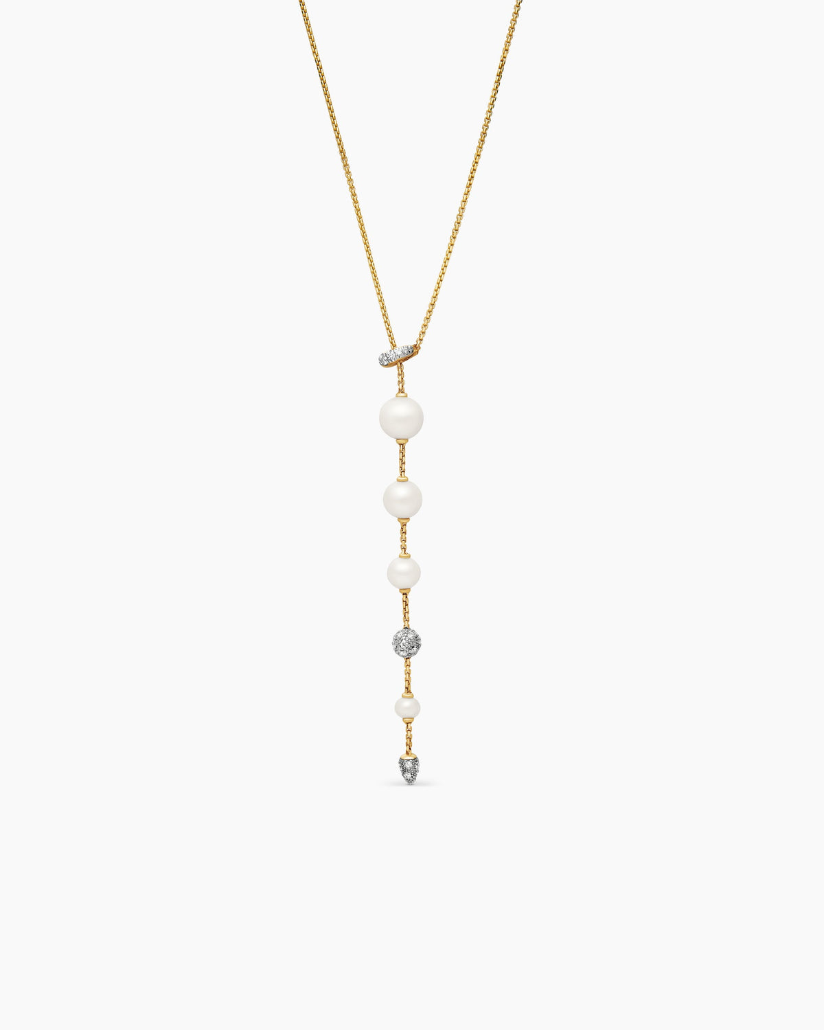 Pearl and Pavé Y Necklace in 18K Yellow Gold with Pearls and Diamonds