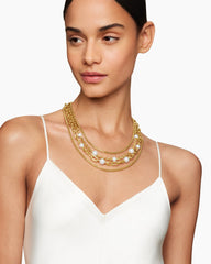 DY Madison® Pearl Multi Row Chain Necklace in 18K Yellow Gold with Pearls