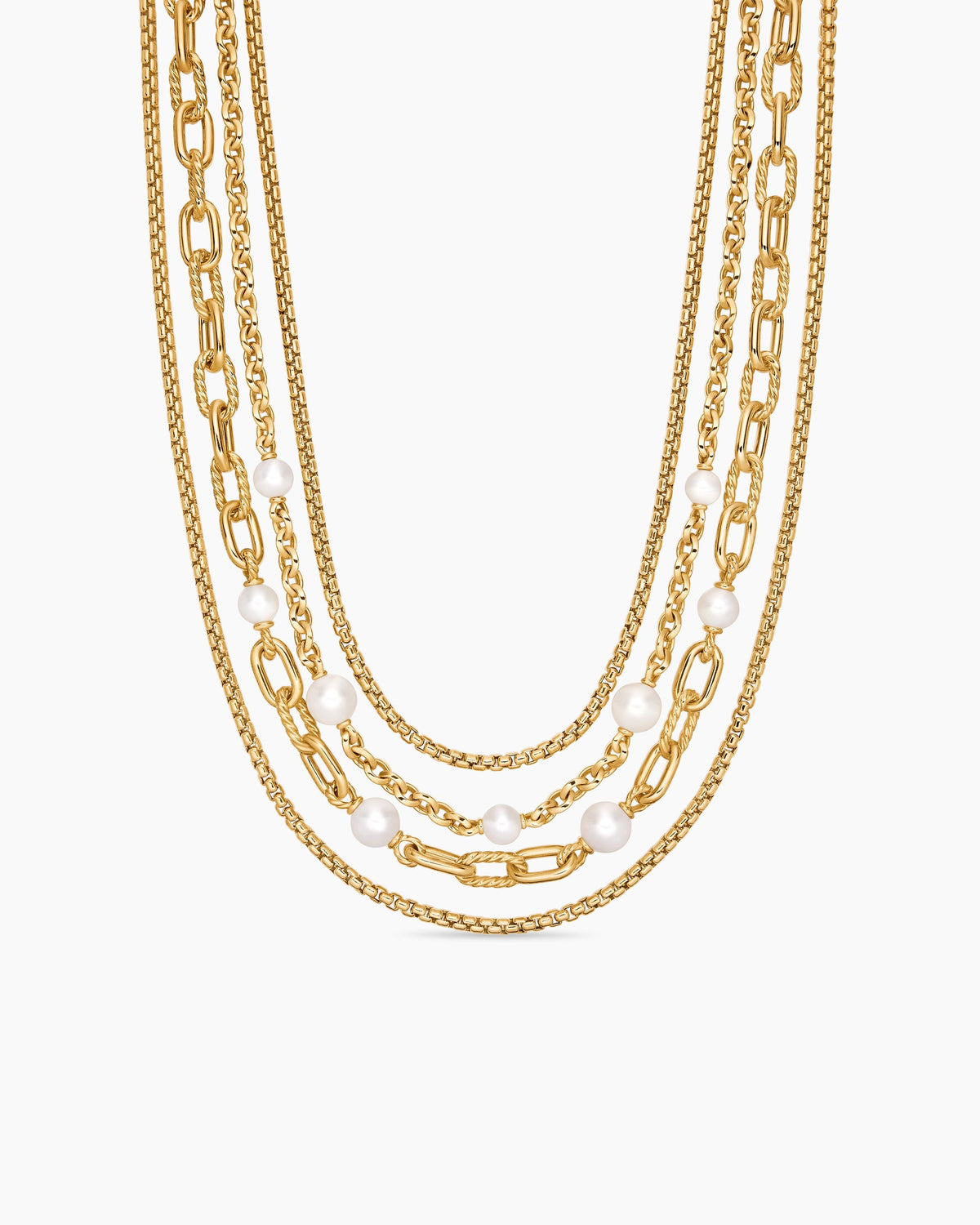 DY Madison® Pearl Multi Row Chain Necklace in 18K Yellow Gold with Pearls