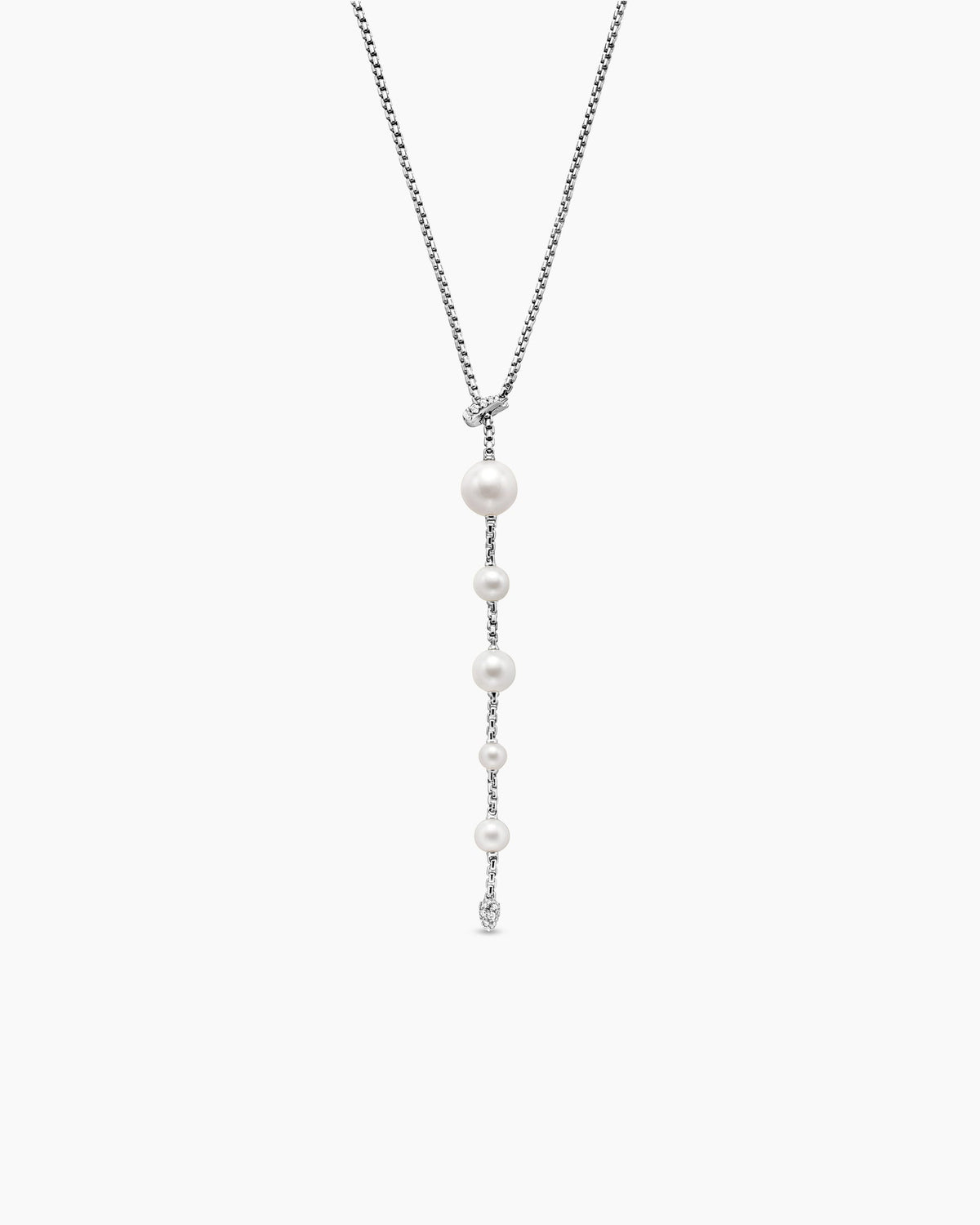 Pearl and Pavé Y Necklace in Sterling Silver with Pearls and Diamonds