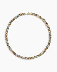 Curb Chain Necklace in 18K Yellow Gold with Diamonds, 7mm
