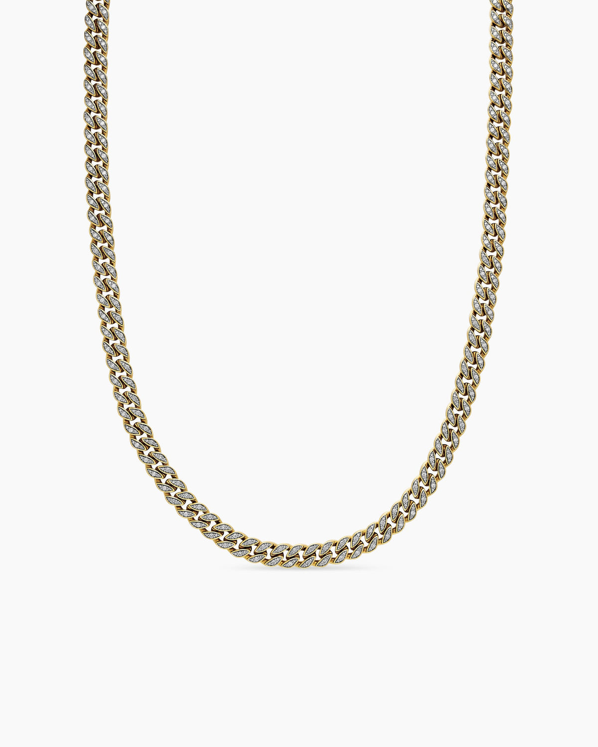 Curb Chain Necklace in 18K Yellow Gold with Diamonds, 7mm