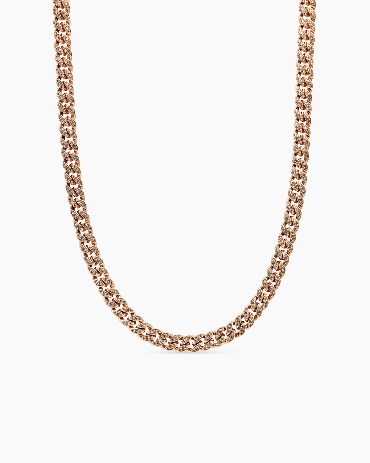 Curb Chain Necklace in 18K Rose Gold with Diamonds, 7mm