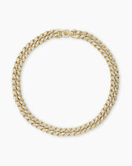 Curb Chain Necklace in 18K Yellow Gold with Diamonds, 11.5mm