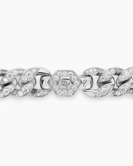 Curb Chain Necklace in Platinum with Diamonds, 11.5mm