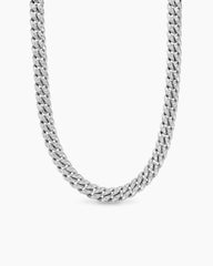Curb Chain Necklace in Platinum with Diamonds, 11.5mm