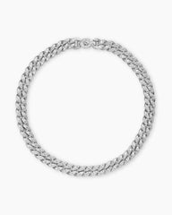Curb Chain Necklace in Sterling Silver with Diamonds, 11.5mm