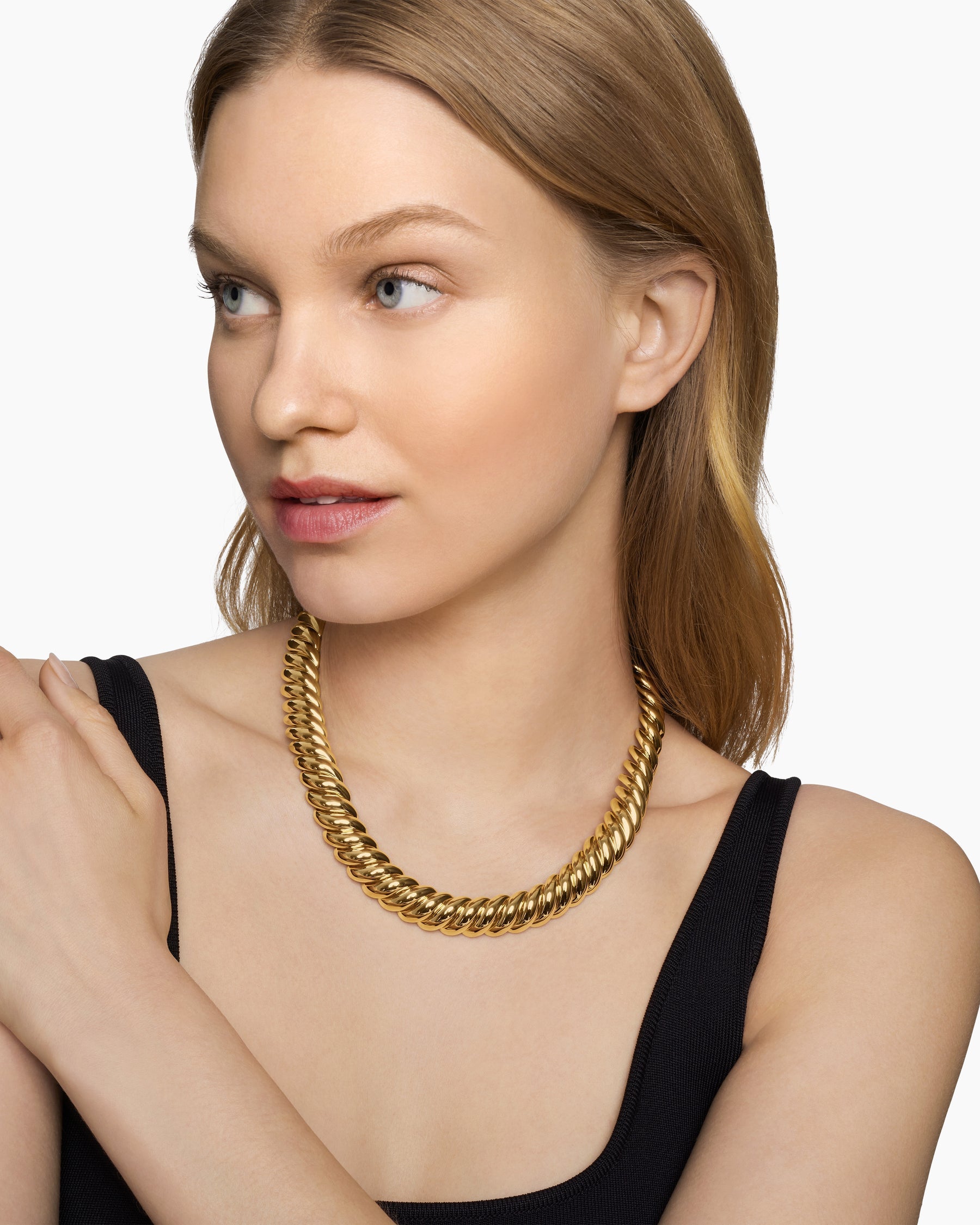 Sculpted Cable Necklace in 18K Yellow Gold, 14mm