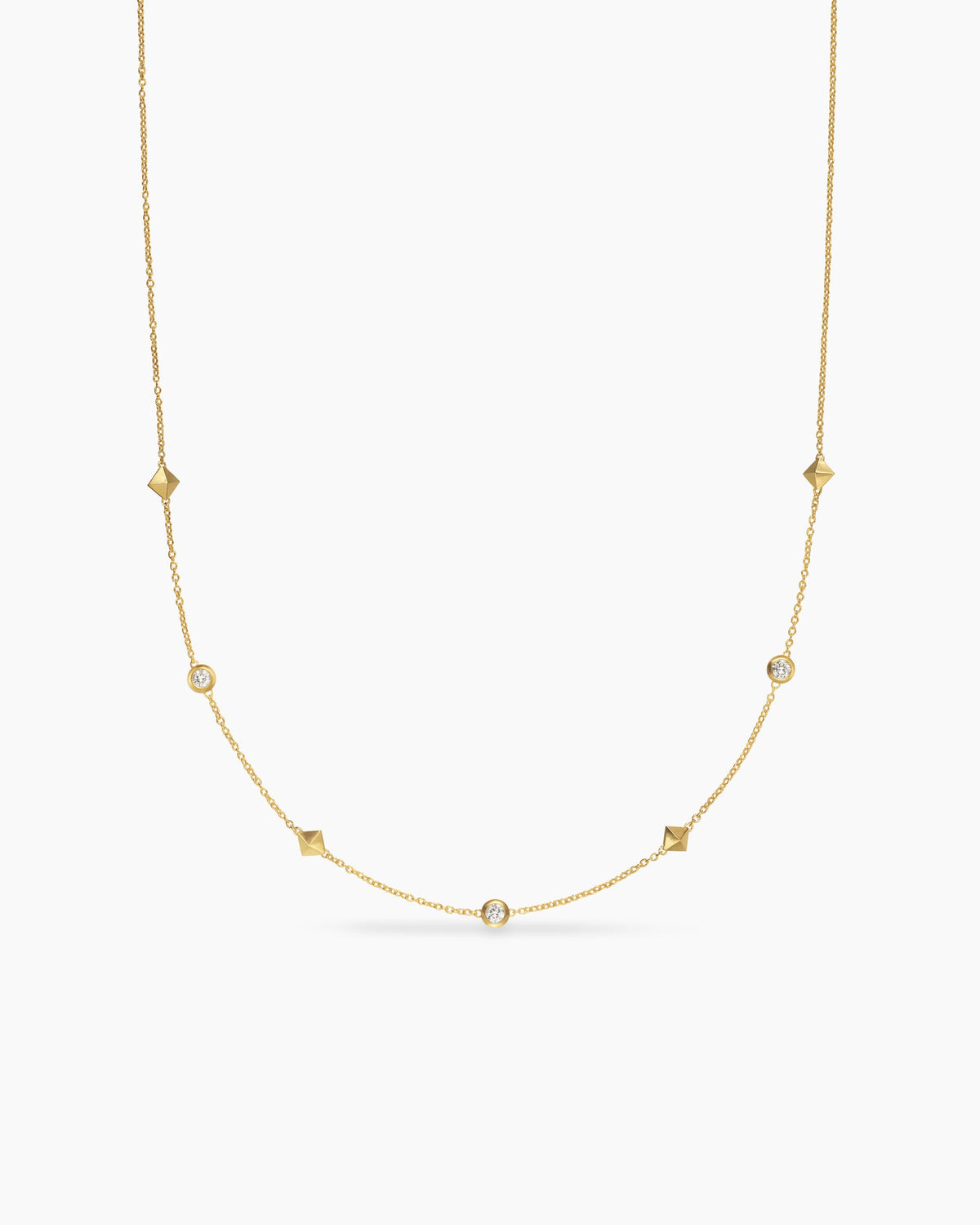 Petite Modern Renaissance® Pyramid Station Necklace in 18K Yellow Gold with Diamonds, 4.6mm