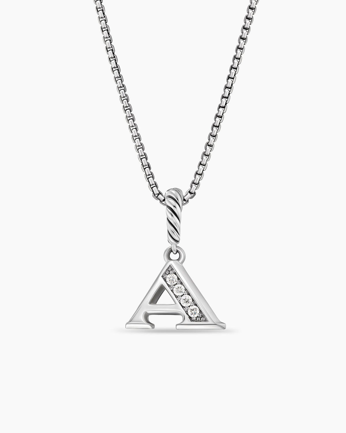 Pavé Initial Pendant Necklace in Sterling Silver with Diamond A