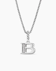 Pavé Initial Pendant Necklace in Sterling Silver with Diamond B