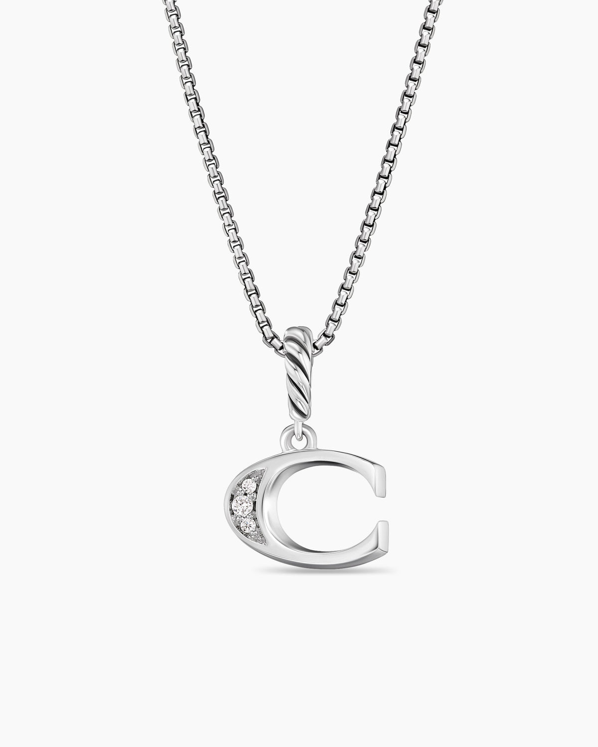 Pavé Initial Pendant Necklace in Sterling Silver with Diamond C