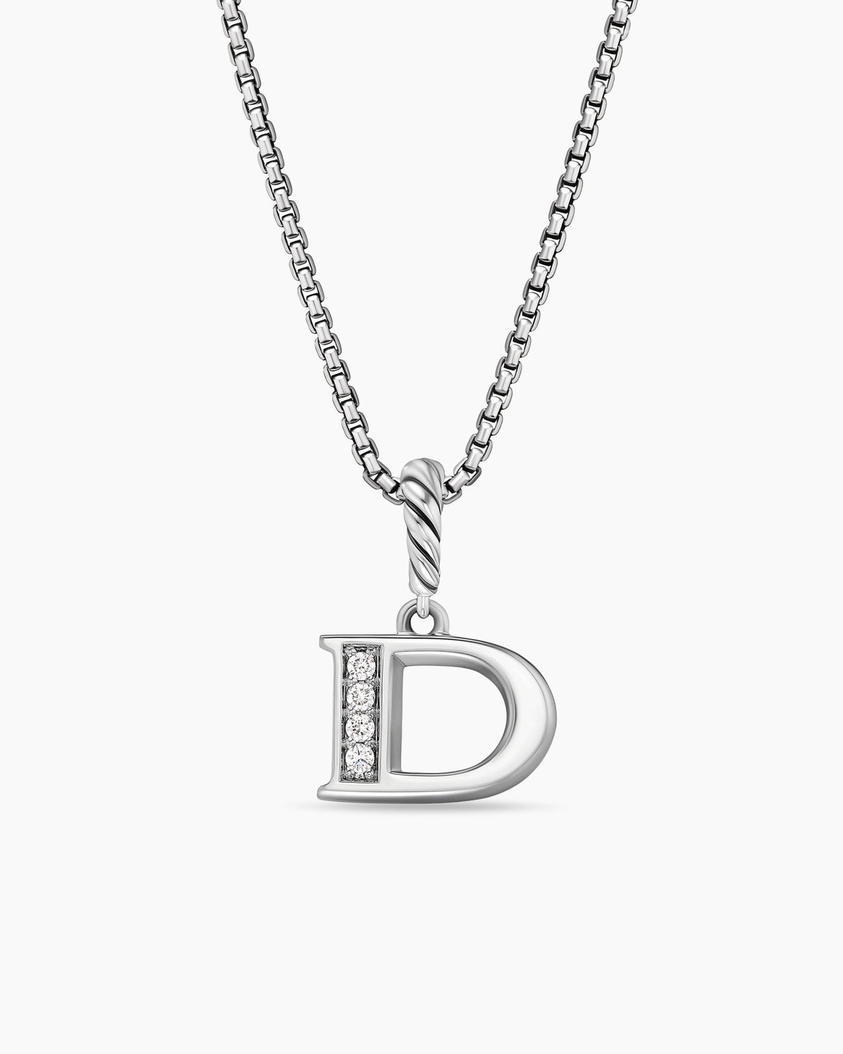 Pavé Initial Pendant Necklace in Sterling Silver with Diamond D