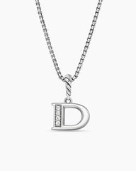Pavé Initial Pendant Necklace in Sterling Silver with Diamond D