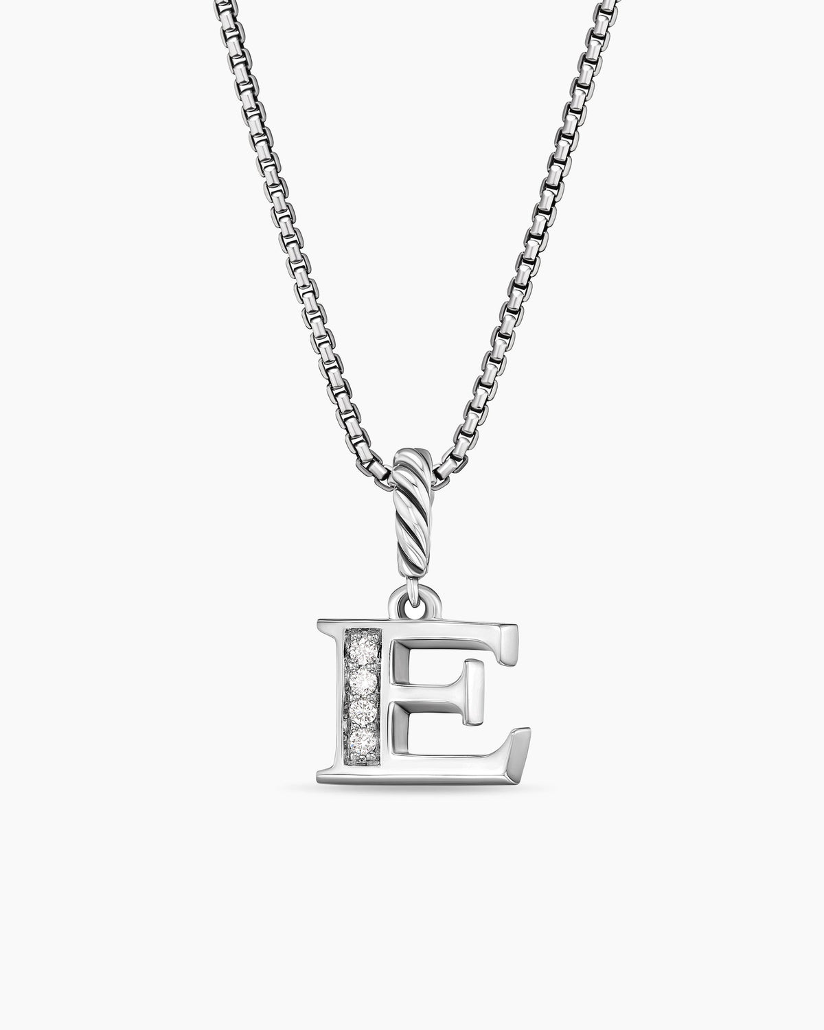 Pavé Initial Pendant Necklace in Sterling Silver with Diamond E