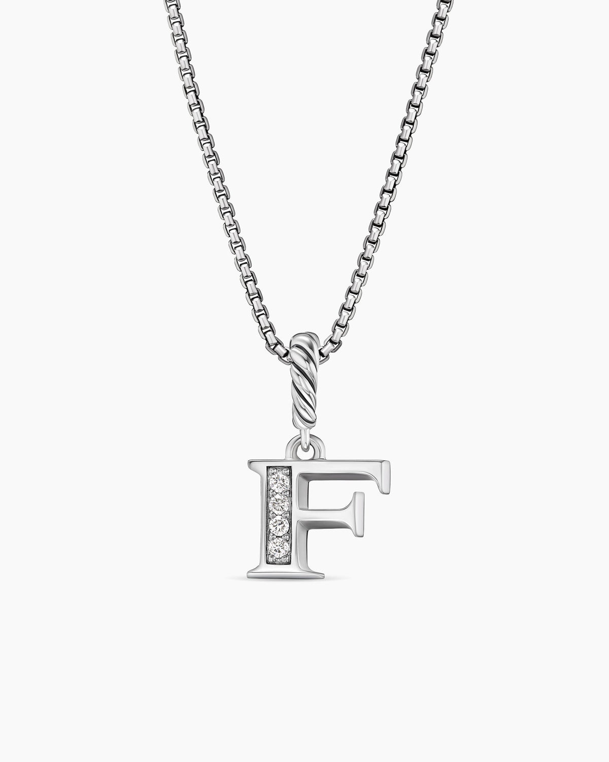Pavé Initial Pendant Necklace in Sterling Silver with Diamond F