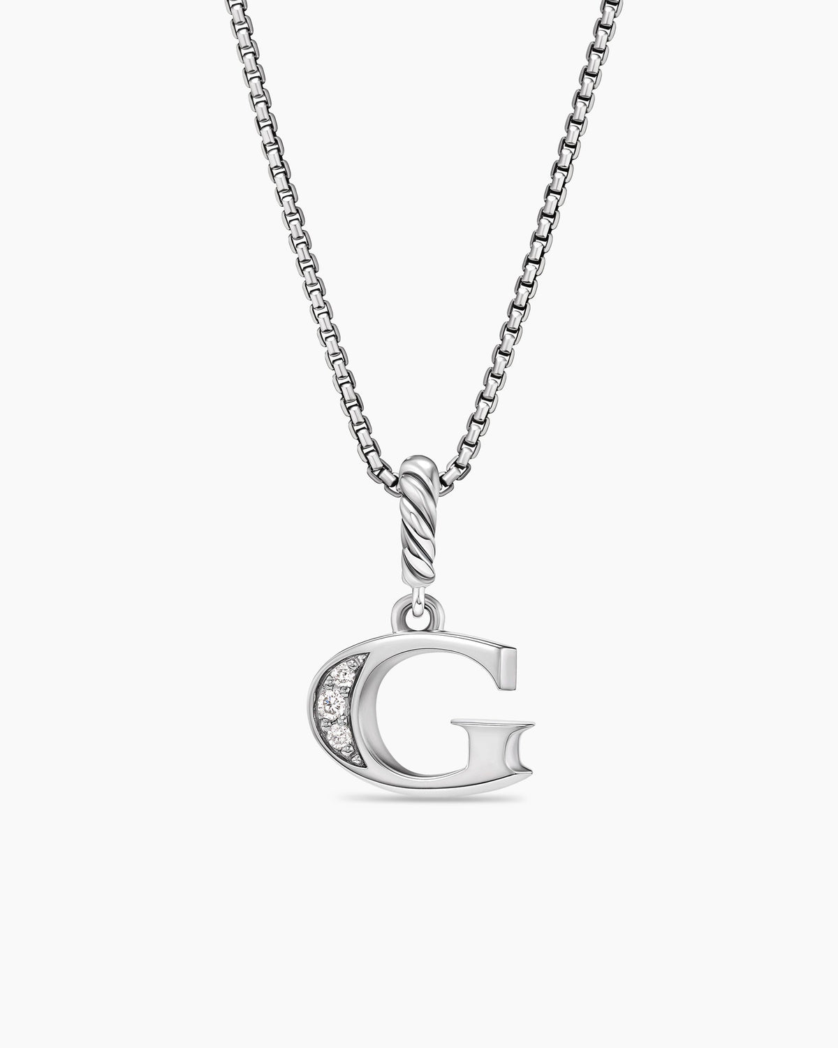 Pavé Initial Pendant Necklace in Sterling Silver with Diamond G