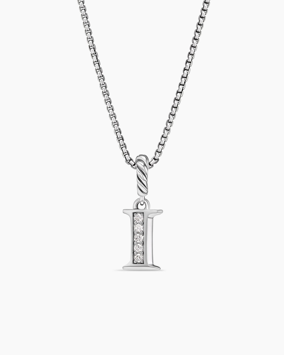 Pavé Initial Pendant Necklace in Sterling Silver with Diamond I