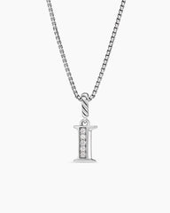 Pavé Initial Pendant Necklace in Sterling Silver with Diamond I