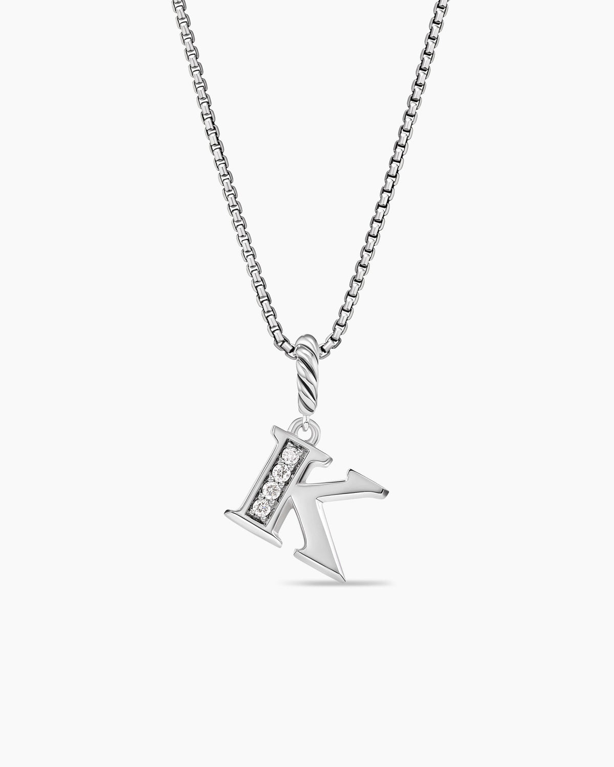 Pavé Initial Pendant Necklace in Sterling Silver with Diamond K