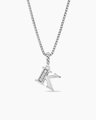 Pavé Initial Pendant Necklace in Sterling Silver with Diamond K