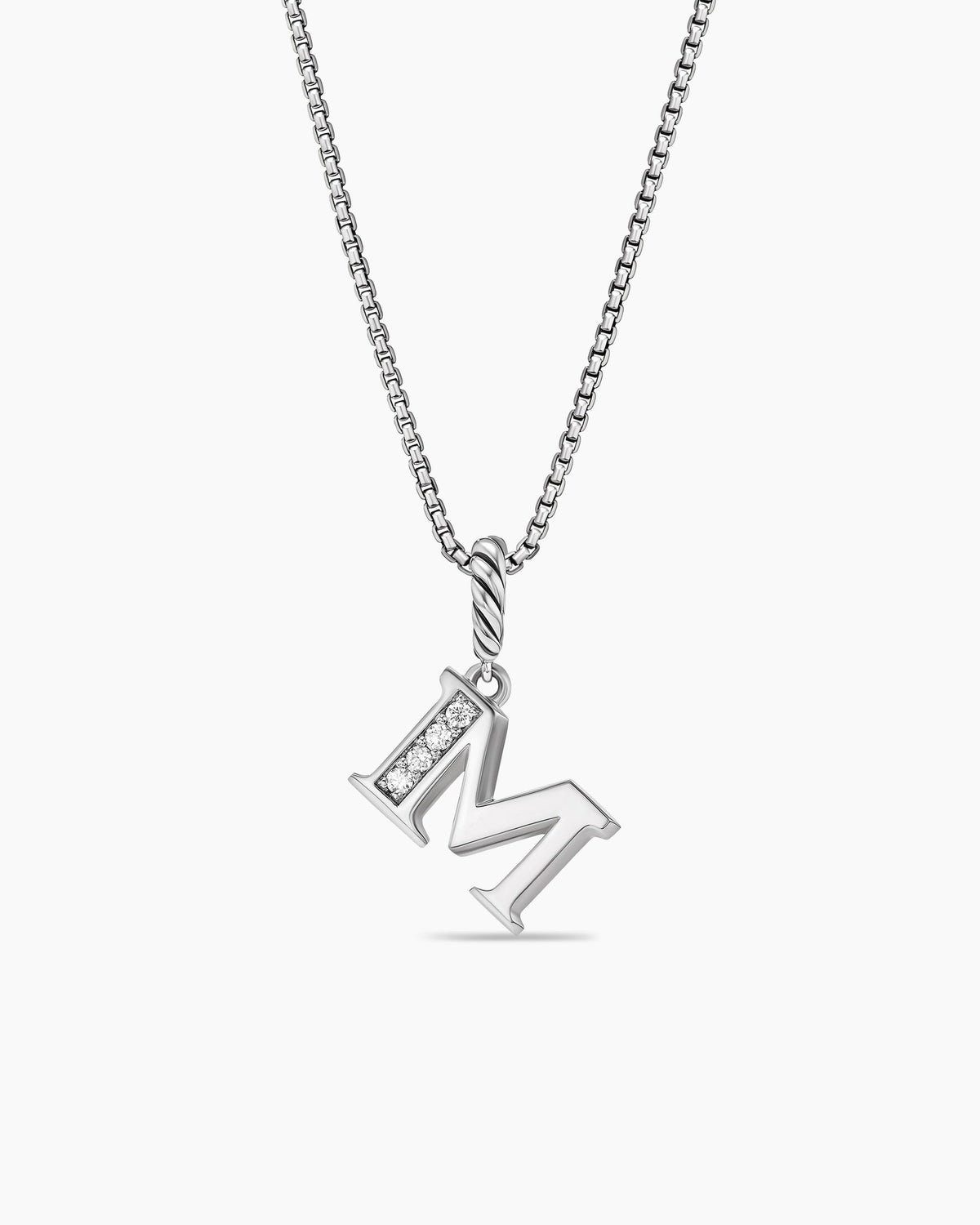Pavé Initial Pendant Necklace in Sterling Silver with Diamond M