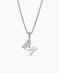 Pavé Initial Pendant Necklace in Sterling Silver with Diamond M