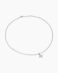 Pavé Initial Pendant Necklace in Sterling Silver with Diamond N