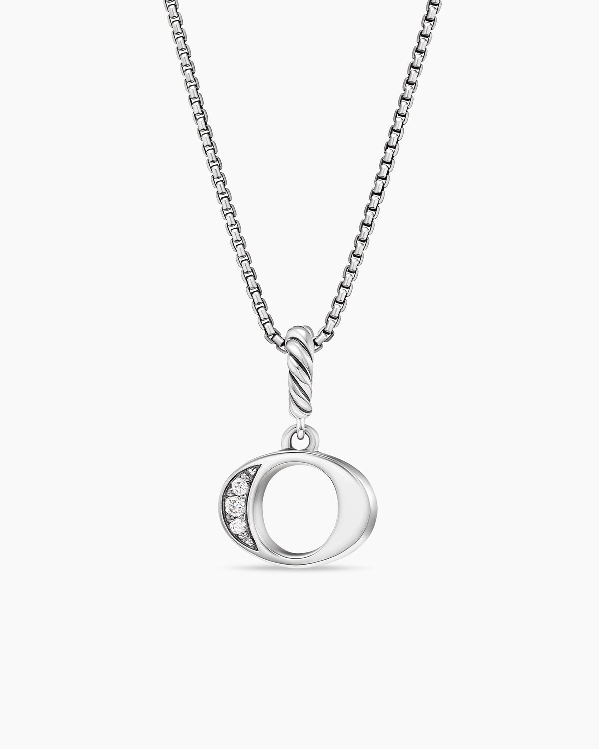 Pavé Initial Pendant Necklace in Sterling Silver with Diamond O