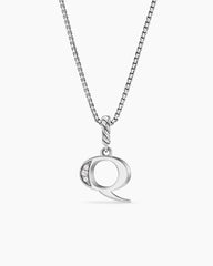 Pavé Initial Pendant Necklace in Sterling Silver with Diamond Q