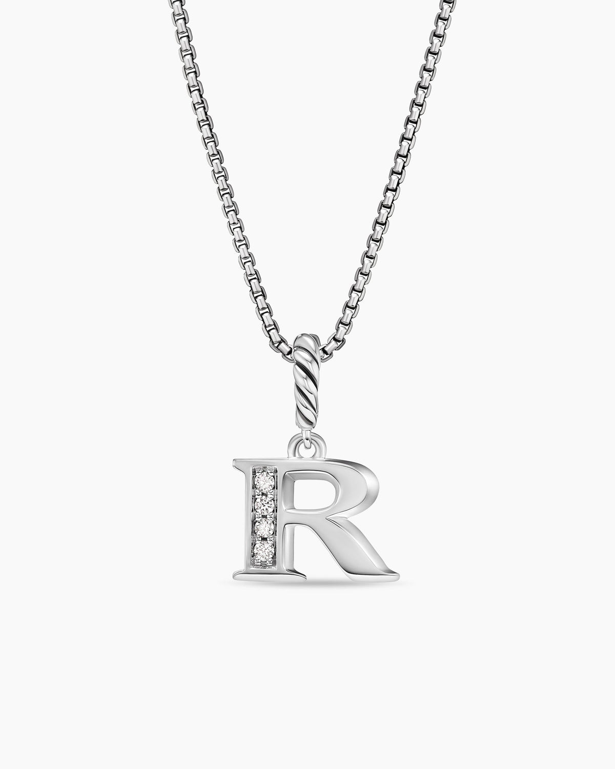 Pavé Initial Pendant Necklace in Sterling Silver with Diamond R