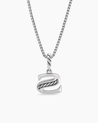 Pavé Initial Pendant Necklace in Sterling Silver with Diamond S