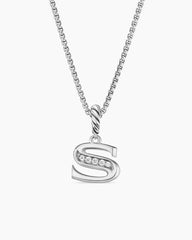 Pavé Initial Pendant Necklace in Sterling Silver with Diamond S