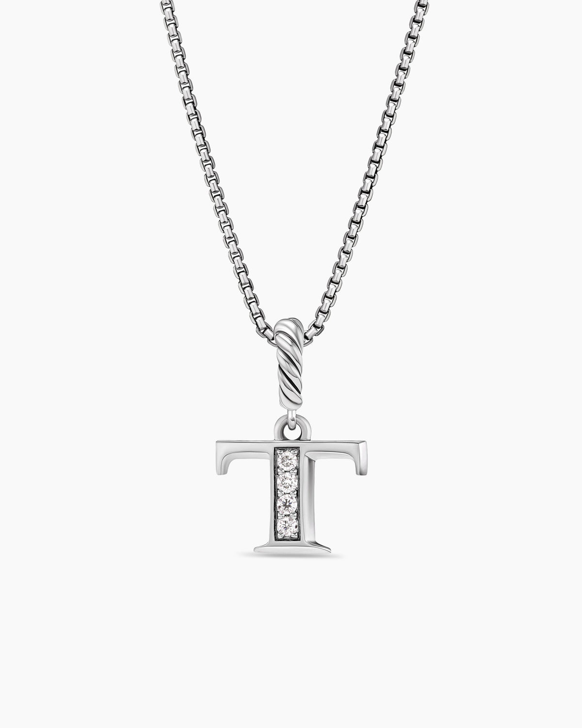 Pavé Initial Pendant Necklace in Sterling Silver with Diamond T