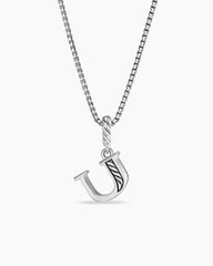 Pavé Initial Pendant Necklace in Sterling Silver with Diamond U