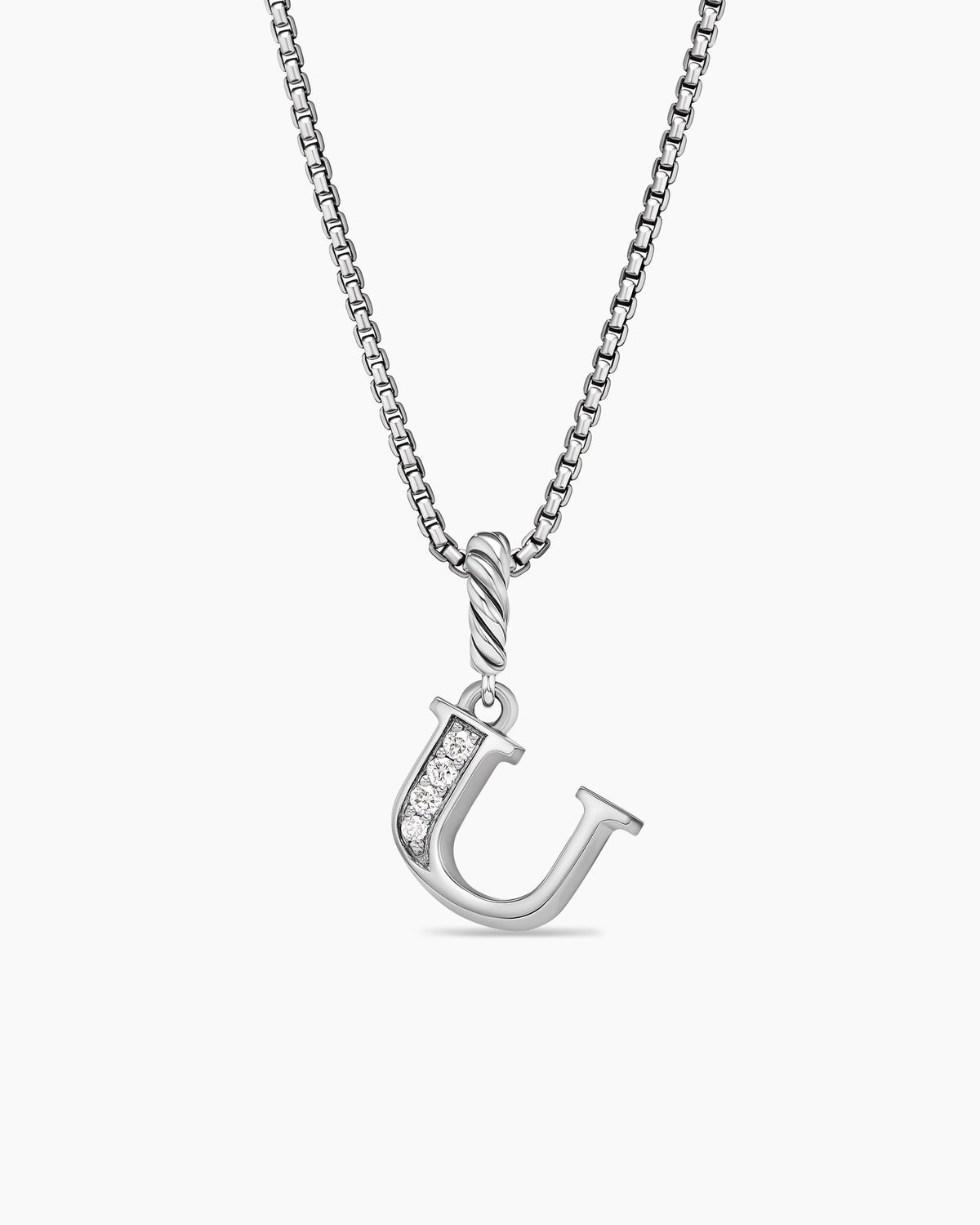 Pavé Initial Pendant Necklace in Sterling Silver with Diamond U