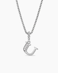 Pavé Initial Pendant Necklace in Sterling Silver with Diamond U